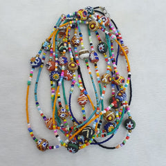 Lot 5 pcs African Glass Beads With Afghan Tiny Seed beads Necklaces
