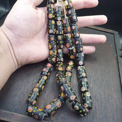 Vintage Black Gabri Eyes Glass Beads Strand