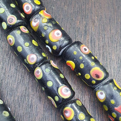 Vintage Black Gabri Eyes Glass Beads Strand