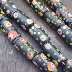 Vintage Black Gabri Eyes Glass Beads Strand