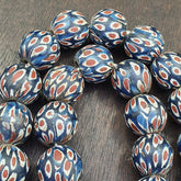 Vintage Antique Blues Gabri Red Eyes Glass Beads Strand 19mm