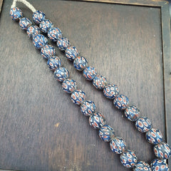 Vintage Antique Blues Gabri Red Eyes Glass Beads Strand 19mm