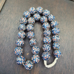 Vintage Antique Blues Gabri Red Eyes Glass Beads Strand 19mm