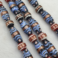 vintage Millefiori Fancy FEATHER Aventurine glass beads 25×10 MM | LONG STRAND