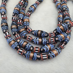 vintage Millefiori Fancy FEATHER & chevron glass beads 25×10 MM | LONG STRAND