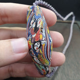 Huge Vintage Face Glass Bead with Decorative bead 61mm x23mm