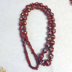 Vintage Thousand Eyes Skunk Trade beads Blue eye beads long 36 inches Necklace