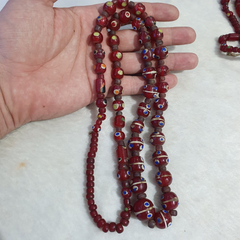 Vintage Thousand Eyes Skunk Trade beads Blue eye beads long 36 inches Necklace