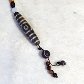 Vintage Old Tibetan 3Circle Eyes in eye 3 Lines Agate stone Dzi Bead Amulet