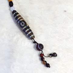 Vintage Old Tibetan 3Circle Eyes in eye 3 Lines Agate stone Dzi Bead Amulet