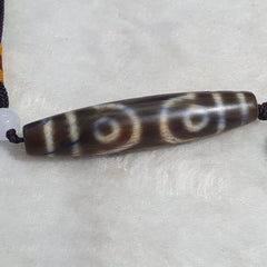 Vintage Old Tibetan 3Circle Eyes in eye 3 Lines Agate stone Dzi Bead Amulet