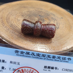 EARLY CHINESE Red JADE BEAD PENDANT  Haitian certificate Provided-510