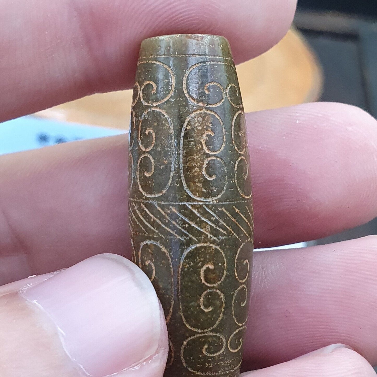 中國早期綠色玉珠吊墜海天玉證書已提供-699