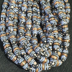 Vintage Blue Fancy Aventurine Glass beads Strand 23x10.5mm