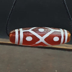 Tibetan Southeast Asian RED Etched Agate Bead Decorated Bead