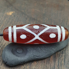 Tibetan Southeast Asian RED Etched Agate Bead Decorated Bead