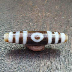 Tibetan Old Agate Dzi Bead " 3 eyes Unique Pattern " Amulet Pendant E-19