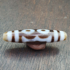 Tibetan Old Agate Dzi Bead " 3 eyes Unique Pattern " Amulet Pendant E-19