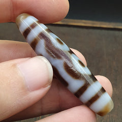 Tibetan Old Agate Dzi Bead " 3 eyes Unique Pattern " Amulet Pendant E-19