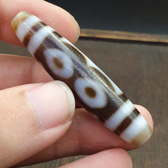 Tibetan Old Agate Dzi Bead " 3 eyes Unique Pattern " Amulet Pendant E-19