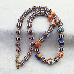 Vintage Chevron and African Multilayers Glass Beads Necklace NC-804