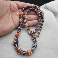 Vintage Chevron and African Multilayers Glass Beads Necklace NC-804