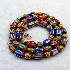 Vintage Chevron and Venetian Whit heart Multilayers Glass Beads Necklace NC-805