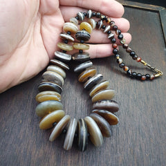 VERY RARE COLLECTION ANCIENT DZI AGATE STONE DISC Himalaya Beads Necklace B-3