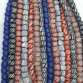 Lot 7 Strands Vintage AFRICAN Multicolor Stripes GLASS BEADS 7-9MM necklace L4