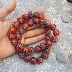Red Floral Art Deco Venrano Millefiori Glass Beads Strand