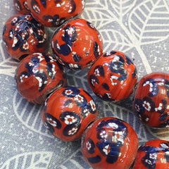 Red Floral Art Deco Venrano Millefiori Glass Beads Strand