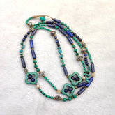 Turquoise, Lapis Lazuli Stone Tibetan Nepal Necklace Boho Ethnic Jewelry 40"