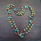 Turquoise Coral Amber Agate Stone Tibetan Nepal Necklace Boho Ethnic Jewelry 40"