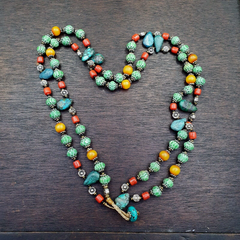 Turquoise Coral Amber Agate Stone Tibetan Nepal Necklace Boho Ethnic Jewelry 40"