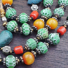 Turquoise Coral Amber Agate Stone Tibetan Nepal Necklace Boho Ethnic Jewelry 40"