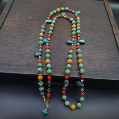 Turquoise Coral Amber Agate Stone Tibetan Nepal Necklace Boho Ethnic Jewelry 40"