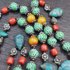 Turquoise Coral Amber Agate Stone Tibetan Nepal Necklace Boho Ethnic Jewelry 40"