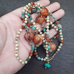 Turquoise Shell Pearl Agate Stone Tibetan Nepal Necklace Boho Ethnic Jewelry 40"