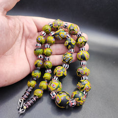 Vintage Venetian Style chevron Old trade Glass Beads Necklace NDS-3