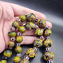 Vintage Venetian Style chevron Old trade Glass Beads Necklace NDS-3