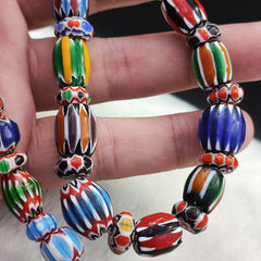 Vintage Venetian African style Chevron Beads Long Strand 8-12mm