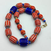 Vintage Venetian Style beads Old multi Glass Chevron Beads Long Strand Necklace
