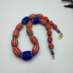 Vintage Venetian Style beads Old multi Glass Chevron Beads Long Strand Necklace