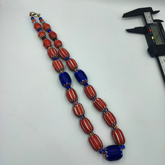 Vintage Venetian Style beads Old multi Glass Chevron Beads Long Strand Necklace