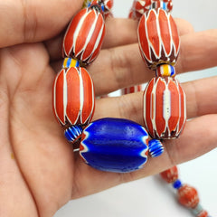 Vintage Venetian Style beads Old multi Glass Chevron Beads Long Strand Necklace