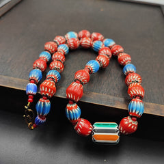 Vintage Venetian WhiteHeart and Chevron Beads Long Strand Necklace