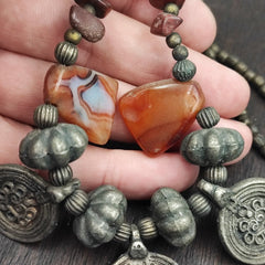 Beautiful Rusted Tibetan Silver Nepalese Stone Antique Jewelry Necklace N45