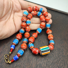 Vintage Venetian WhiteHeart and Chevron Beads Long Strand Necklace