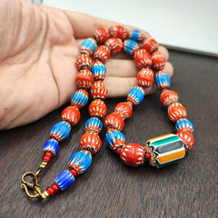 Vintage Venetian WhiteHeart and Chevron Beads Long Strand Necklace