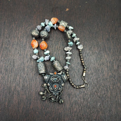 Beautiful Rusted Tibetan Silver Nepalese Stone Antique Jewelry Necklace